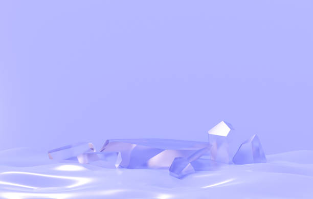 representación en 3d ilustración realista del soporte de exhibición de productos de vidrio de cristal de lujo en fondo púrpura abstracto. tridimensional de presentación podio ganador. ideas creativas diseño minimalista. - ice crystal winter nature ice fotografías e imágenes de stock