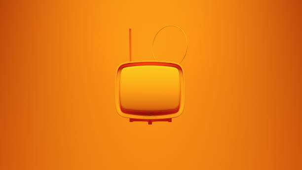 Orange Traditional Retro Television TV with Vibrant Orange Pattern Background 3d illustration render