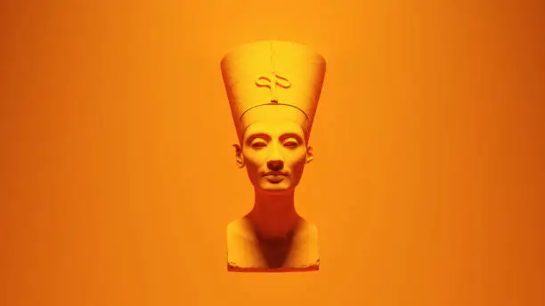 Orange Bust of Nefertiti Egyptian Queen Goddess with Bright Vibrant Vivid Orange Background 3d illustration render