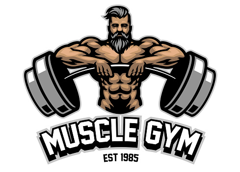 vector of Bearded Powerlifter Muscle Man Mascot Logo