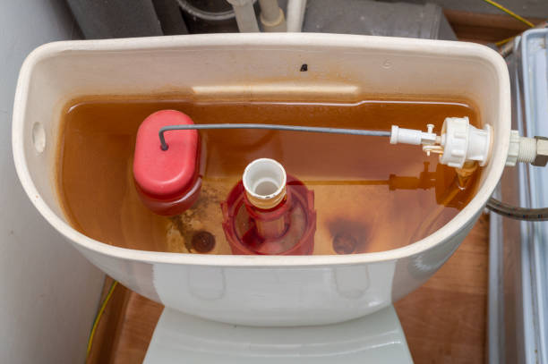 a broken toilet tank. top view. - water pipe rusty dirty equipment imagens e fotografias de stock