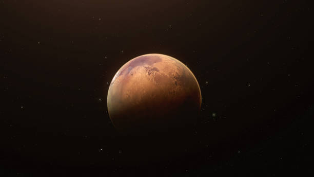 istock Planet mars sun rise isolate on dark. Mars planet from space. 3D illustration 1383811163