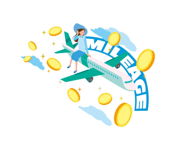 Image illustration of boarding an airplane and mileage 2 Image illustration of boarding an airplane and mileage 2 round the world travel stock illustrations