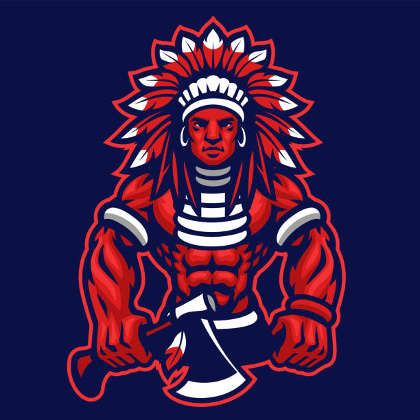 Indian Chief Warrior Mascot logo vector of Indian Chief Warrior Mascot logo chiefs stock illustrations