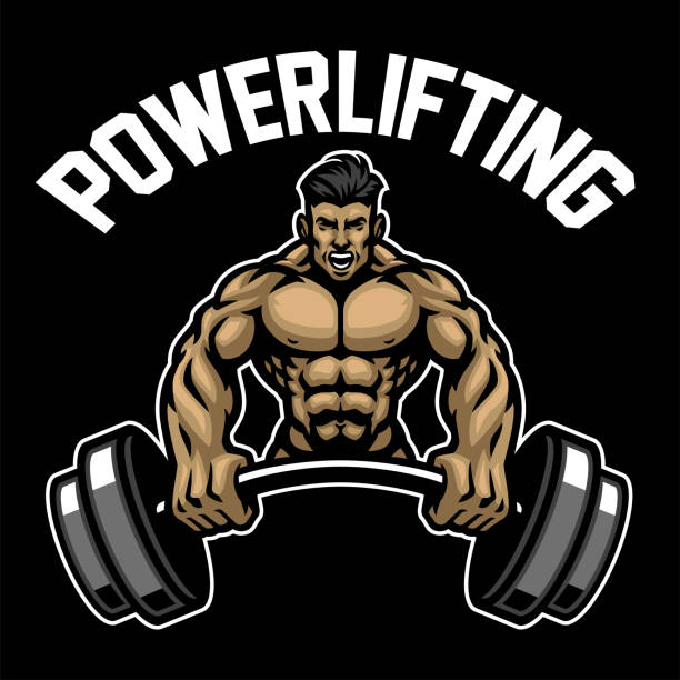 ilustraciones, imágenes clip art, dibujos animados e iconos de stock de logotipo de levantamiento de pesas con muscle man hold the barbell - levantamiento de potencia