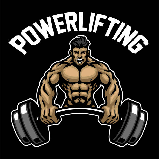 Powerlifting Logo with Muscle Man Hold the Barbell vector of Powerlifting Logo with Muscle Man Hold the Barbell powerlifting stock illustrations