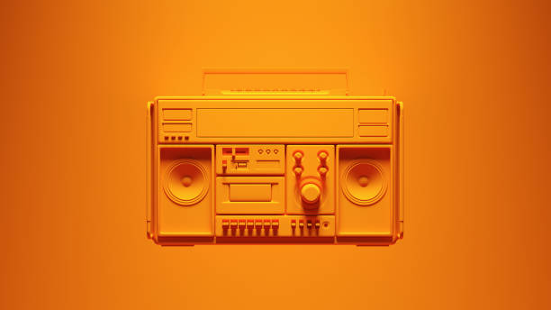 istock Orange Boombox Post-Punk Stereo with Vibrant Orange Background 1383821555