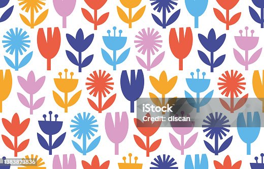 istock Modern abstract floral seamless pattern. 1383823836