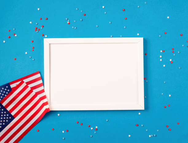 istock USA independence day party elements top view flat lay on blue with frame for mockup 1383824829