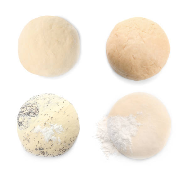 set with raw dough on white background, top view - dough sphere kneading bread imagens e fotografias de stock