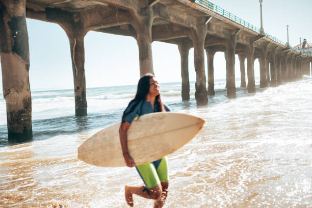 istock surfer woman on manhattan beach pier 1383832108