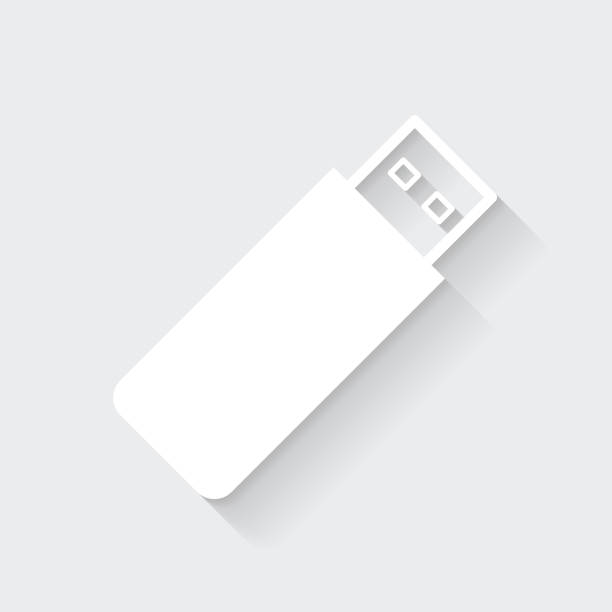 ilustraciones, imágenes clip art, dibujos animados e iconos de stock de unidad flash usb. icono con sombra larga sobre fondo en blanco - diseño plano - memory card memories technology data