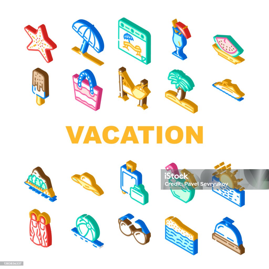여름 휴가 즐기는 여행자 아이콘 세트 벡터 가방에 대한 스톡 벡터 아트 및 기타 이미지 - 가방, 과일, 나무 - iStock