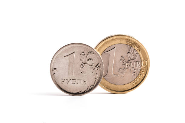 istock 1 Russian ruble coin and 1 euro coin 1383836509