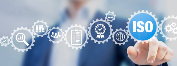 istock ISO certification process and quality management for business and companies. Certified by International Standard Organization. QA, standardization and continuous improvement. Requirements, conformity. 1383838258