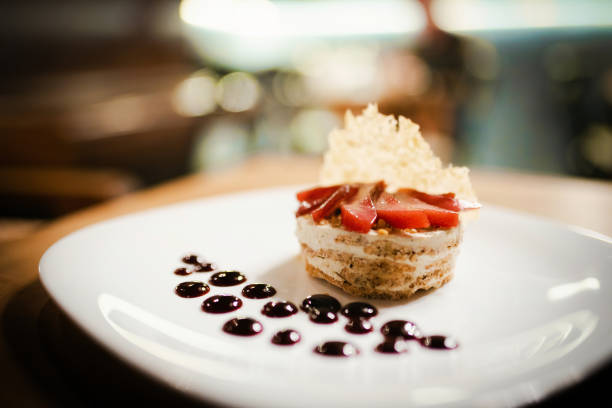 Trileche dessert in plate, slice of cake