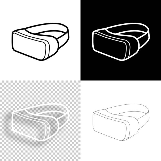 Virtual reality headset - VR. Icon for design. Blank, white and black backgrounds - Line icon Icon of "Virtual reality headset - VR" for your own design. Four icons with editable stroke included in the bundle: - One black icon on a white background. - One blank icon on a black background. - One white icon with shadow on a blank background (for easy change background or texture). - One line icon with only a thin black outline (in a line art style). The layers are named to facilitate your customization. Vector Illustration (EPS10, well layered and grouped). Easy to edit, manipulate, resize or colorize. Vector and Jpeg file of different sizes. black and white eyeglasses clip art stock illustrations