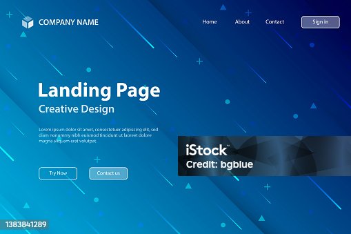 istock Landing page Template - Abstract design with geometric shapes - Trendy Blue Gradient 1383841289