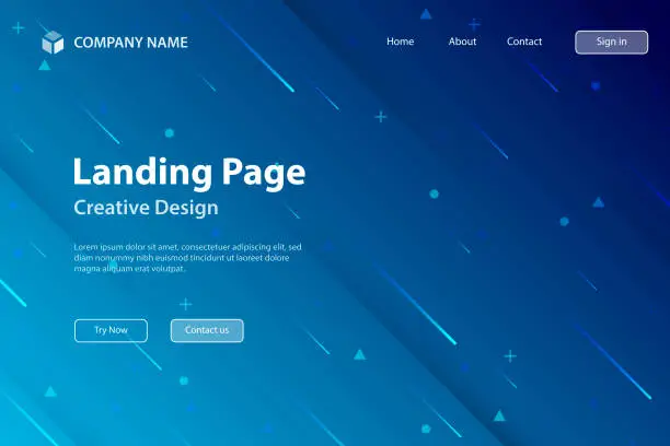 Vector illustration of Landing page Template - Abstract design with geometric shapes - Trendy Blue Gradient