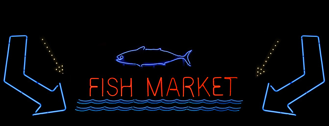 Vintage Neon Fish Market Sign Photo Composite