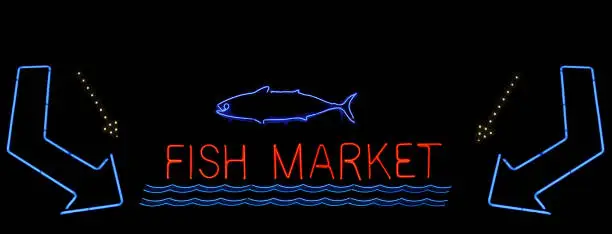 Photo of Old Neon Fish Market Sign Photo Composite