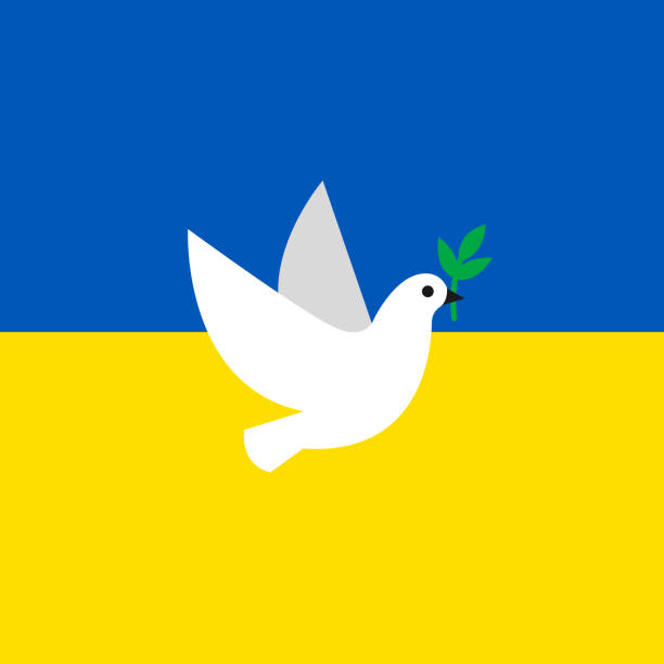 vector kreative ukraine flaggenplakat mit friedenstaube - armed forces kyiv ukraine eastern europe stock-grafiken, -clipart, -cartoons und -symbole