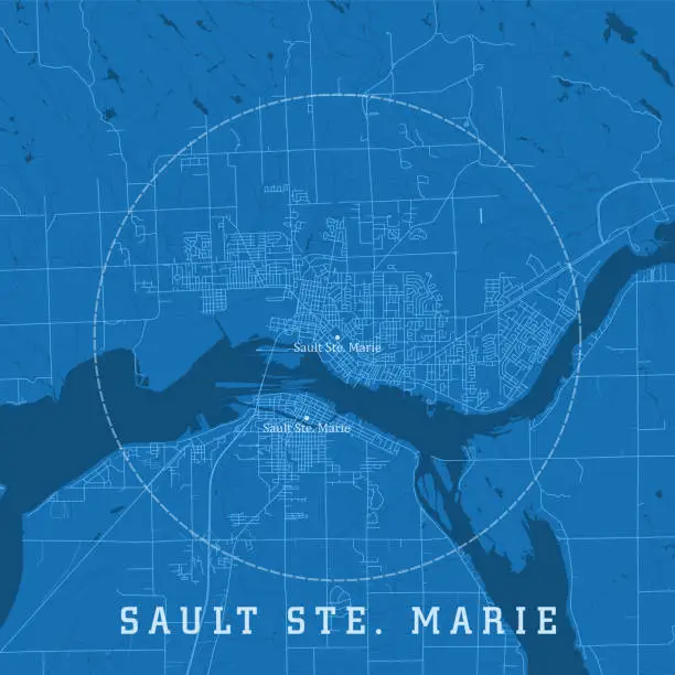 Vector illustration of Sault Ste. Marie ON City Vector Road Map Blue Text