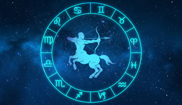 12 조디악에 처진 별자리 기호. - sagittarius 뉴스 사진 이미지