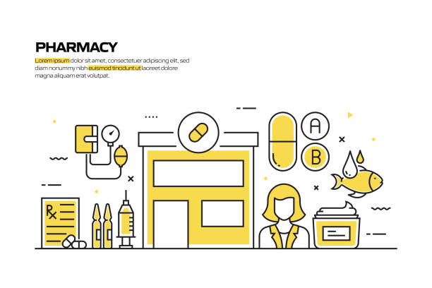 Pharmacy Concept, Line Style Vector Illustration Pharmacy Concept, Line Style Vector Illustration pharmacy store stock illustrations