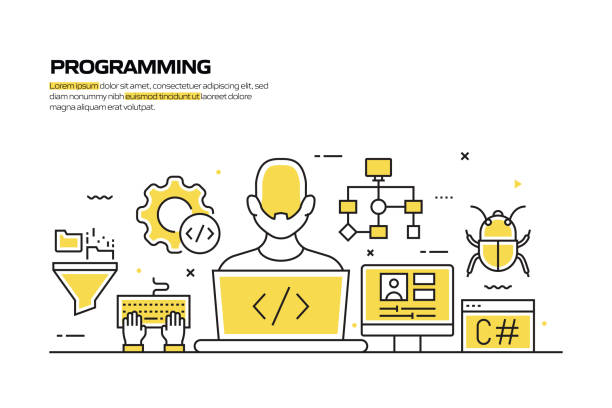 ilustrações, clipart, desenhos animados e ícones de conceito de programação, ilustração vetorial de estilo de linha - computer language illustrations