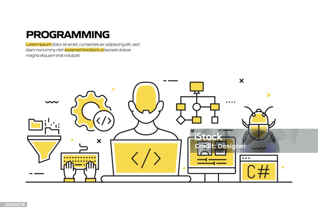 Concept Drawing Computer Programming Programming Concept Line Style Vector Illustration Stock Illustration ...