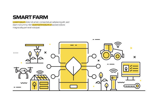 Smart Farm Concept, Line Style Vector Illustration Smart Farm Concept, Line Style Vector Illustration precision agriculture stock illustrations