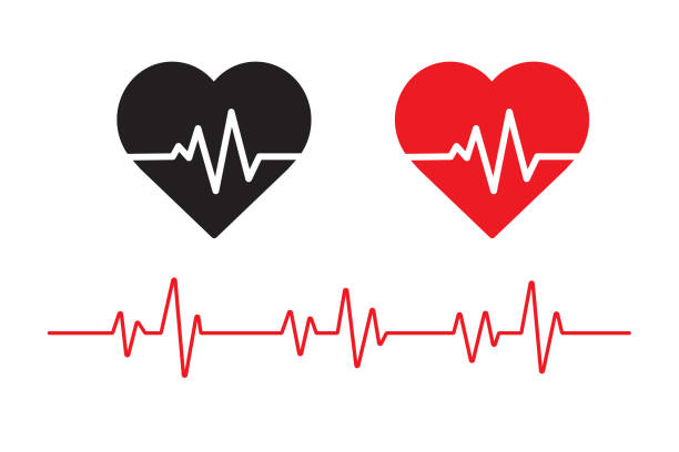 illustrazioni stock, clip art, cartoni animati e icone di tendenza di icona della linea del battito cardiaco rosso. cardiofrequenzimetro. su sfondo bianco. illustrazione vettoriale. - elettrocardiogramma