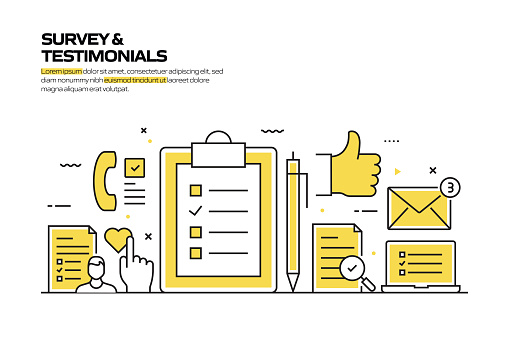 Survey and Testimonials Concept, Line Style Vector Illustration