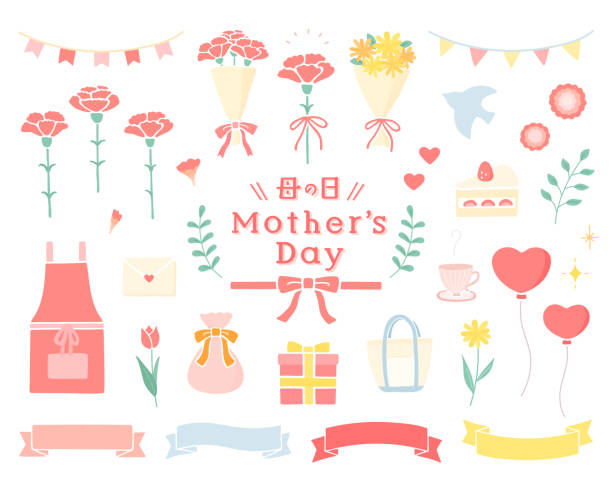 ilustrações, clipart, desenhos animados e ícones de um conjunto de ilustrações do dia das mães. - white background flower backgrounds bouquet