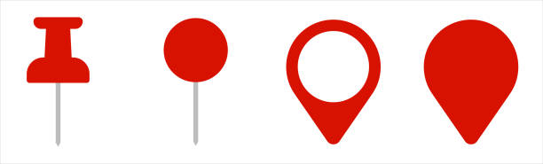 illustrazioni stock, clip art, cartoni animati e icone di tendenza di marcatore mappa con puntina rossa. set di icone, simboli di posizione simbolo piatto, puntatore gps. eps 10 - positioning