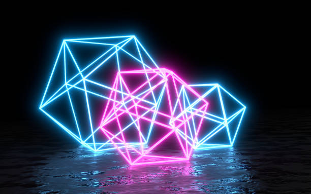 istock Colorful 3D Abstract Background of Neon Lighting on Black Surface 1383857392