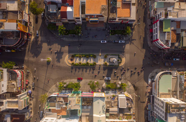 Thong Tin crossroad in Nha Trang city stock photo