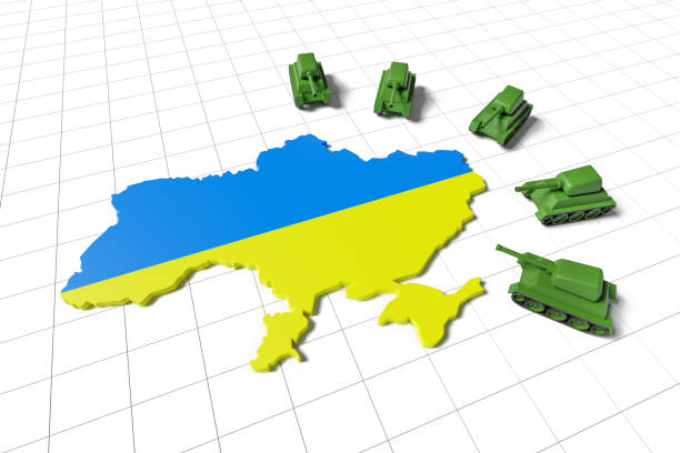 istock Map of Ukraine, surrounded tanks 1383859078