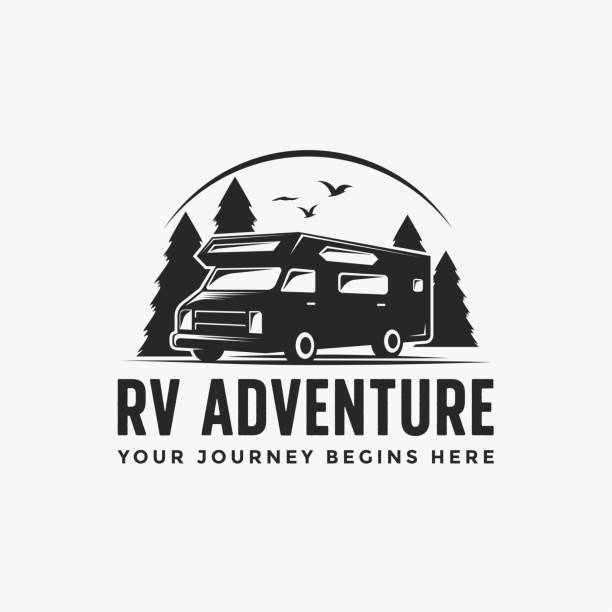 винтаж ретро rv кемпер фургон иконка иконка шаблон на белом фоне - rv stock illustrations