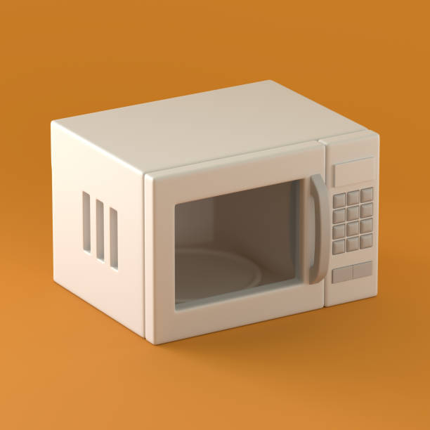 Isometric White Microwave on Orange Background, 3d Rendering stock photo