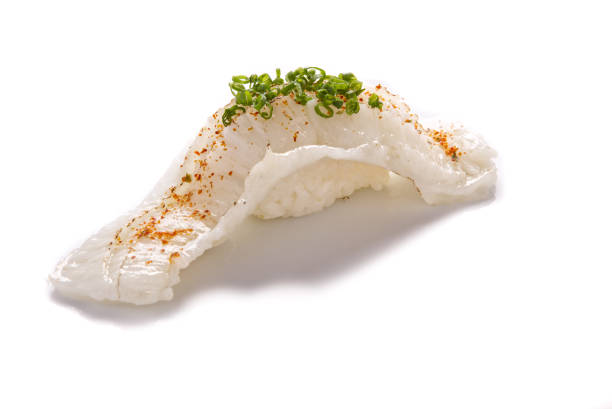 Engawa Sushi, overflowing sushi on a white background stock photo