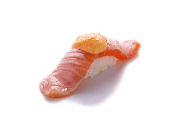Overflowing Sushi, Burnt Salmon with Mayo Sauce stock photo
