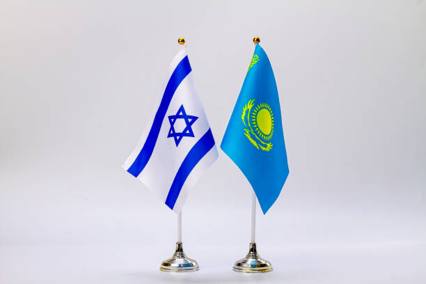 istock State flags of Israel and Kazakhstan on a light background. State flags. 1383863975