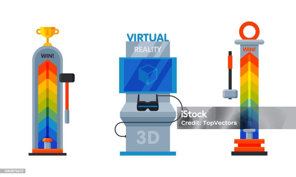 Game Machines Set Gaming Computer Machinery Cartoon Vector Illustration ...