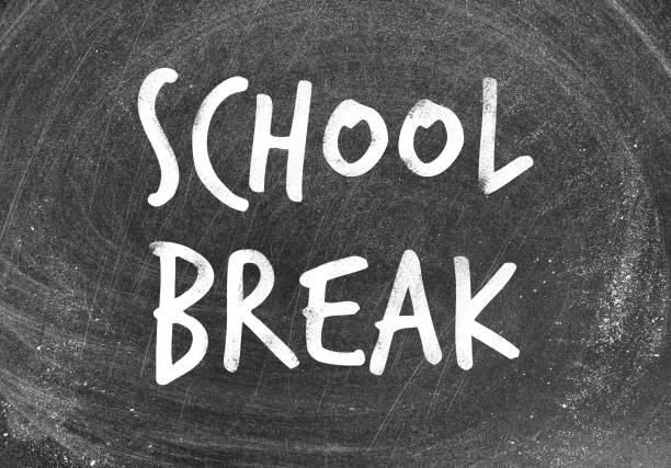 istock Text School Break on black chalkboard. Seasonal holidays 1383875729