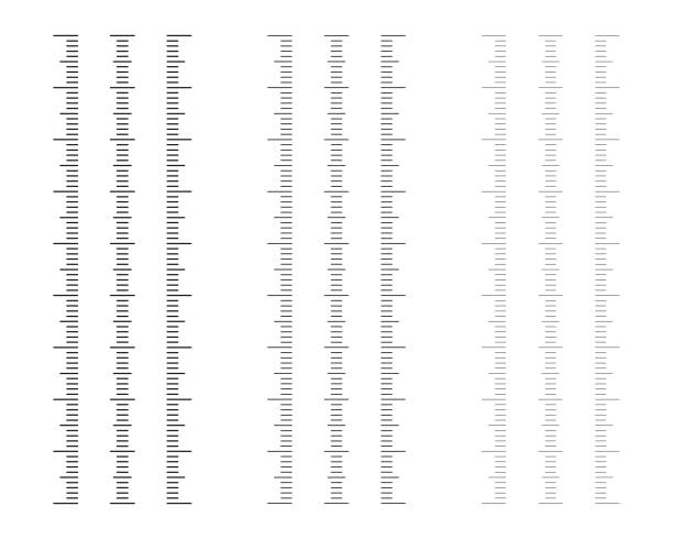 векторная иллюстрация различных размерных индикаторов, изолированных на белом фоне. набор измерительных приборных линий в плоском стиле. � - ruler stock illustrations