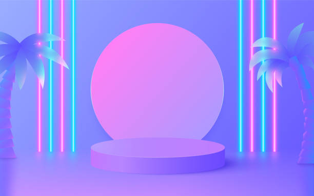 istock Podium 3d purple illustration on light background. Abstract 3d background. Modern background design. Light effect. Abstract mock up on blue backdrop 1383881374
