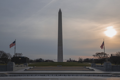 Street photography of DC monuments during morning hours