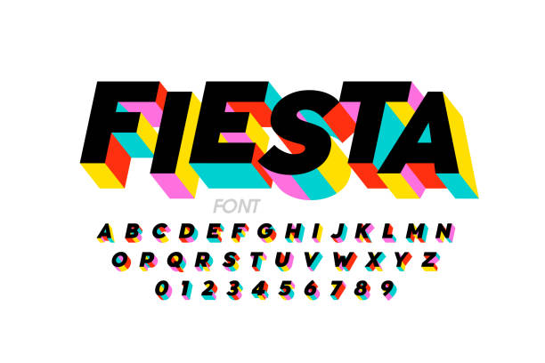 Bright colorful festive style font vector art illustration